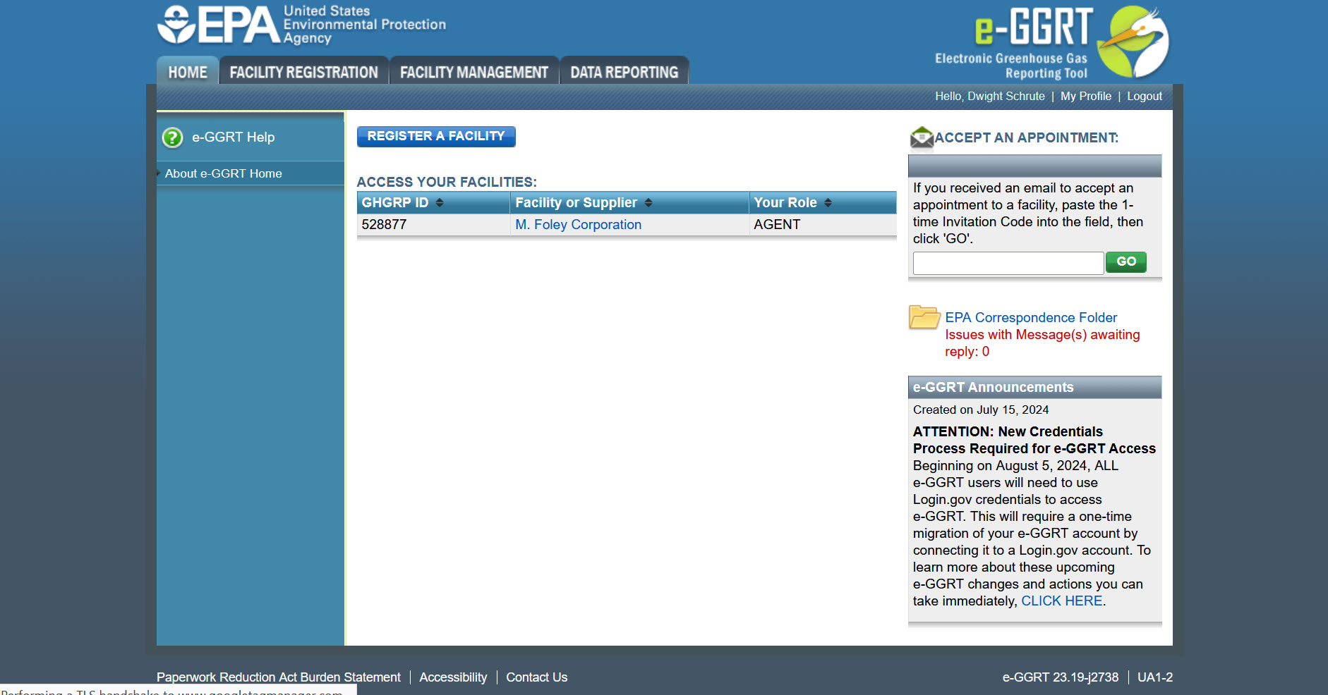 Successfully logged into e-GGRT page